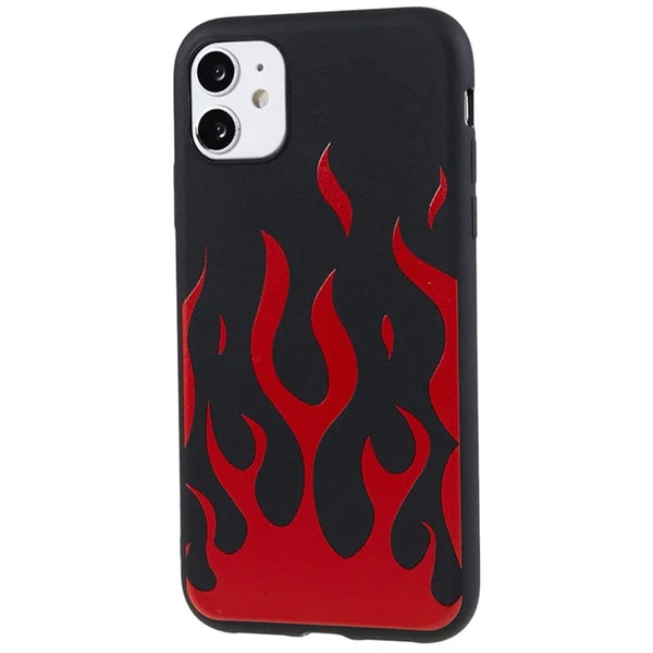 iPhone 11 Soft TPU Pattern Printing Protective Case – Black / Red Flame